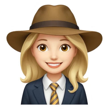 Woman in wide-brim hat & tie sticker