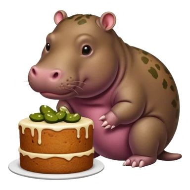 Hippo eating pickle cake with jaguarundi sticker