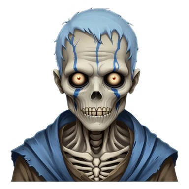 Cinematic Realistic WoW undead civilian Portrait, depicted with decayed yet noble features, his weathered, pallid skin etched with ghostly blue veins and ancient scars. Clad in modest, tattered attire in muted browns and greys that remain consistently rugged, his hollow eyes burn with determined defiance. Rendered with lifelike texture and dramatic natural lighting, high shine, noble and resilient, capturing the stoic spirit of an undead veteran of Azeroth. sticker