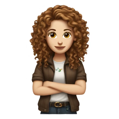 White girl with long brown curly hair tattoos sticker