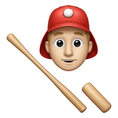A wooden baseball bat holding another baseball bat with a face a long nose sticker