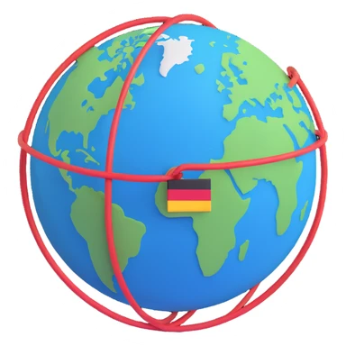 VPN globe icon showing a connection from Germany to the USA, 3D style, no text, suitable for Instagram Reel sticker