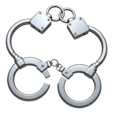 A pair of elegant handcuffs emoji made of silver chrome, smooth rounded design, glossy metallic reflections, luxury fetish aesthetic, minimal iOS emoji style, centered, clean white background sticker