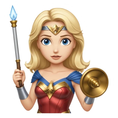 Blonde blue eyes Wonder Woman holding bell and short white conductor baton sticker
