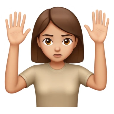 girl looking annoyed, palm raised to signal stop sticker