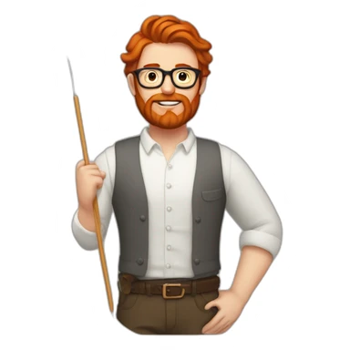Red smooth haired man with beard and glasses creating a saddle with needle and thread sticker