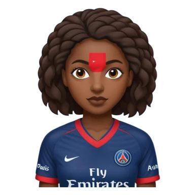 Realistic portrait of a black woman wearing PSG jersey sticker