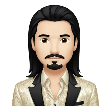Kevin Richardson from Backstreet Boys with long black hair, ivory sequin outfit sticker