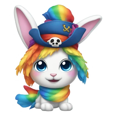 rainbow bunny with rainbow fishtail tail and big blue eyes wearing rainbow pirate clothes sticker