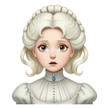 Awestruck Victorian-era white woman with white coiffed hair, light eyes, wearing a simple turtleneck Victorian gown, with a dropped jaw in shock sticker