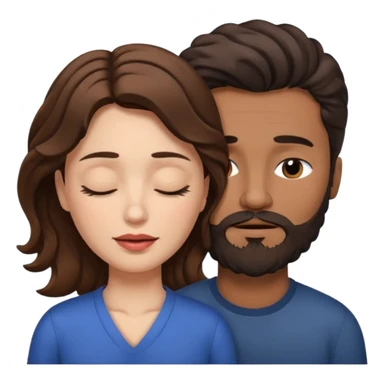 White woman (brown hair with eyes closed) and brown man with black wavy hair (has a a beard with his eyes closed too). The woman has her lips on the forehead of the man. sticker
