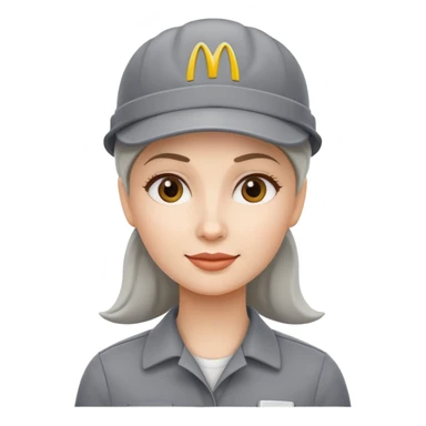 female face with grey mcdonalds work cap sticker