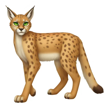 spotted Lynx-Caracal-Fakemon-hybrid with orange points, green eyes brown toes, and short tail, full body sticker