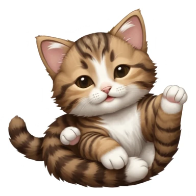 dark brown tabby and white kitten eyes closed whilst stretched out and  upside down sticker