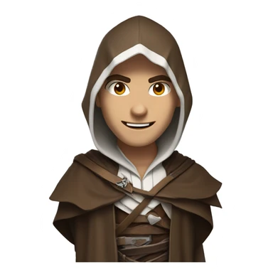 Assassin creed, white skin, smiling, brown robe, eyes not visible under the hood sticker