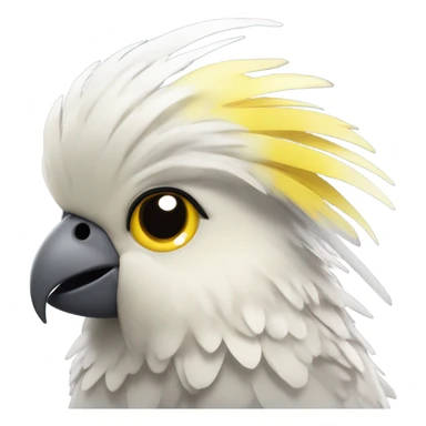 A cockatiel’s head with a yellow and gray , depicted as a girl in a cute, toy-like manner, smiling sweetly. sticker