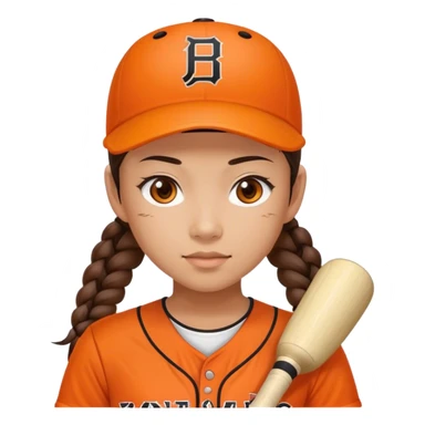 Softball player braids brunette hair Asian with orange letters kit sticker