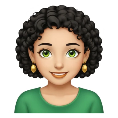 girl showing happiness, medium skin tone, short curly black hair, gold earrings, green eyes Minimal emoji showing happiness, medium skin tone, short curly black hair, gold earrings, green eyes sticker