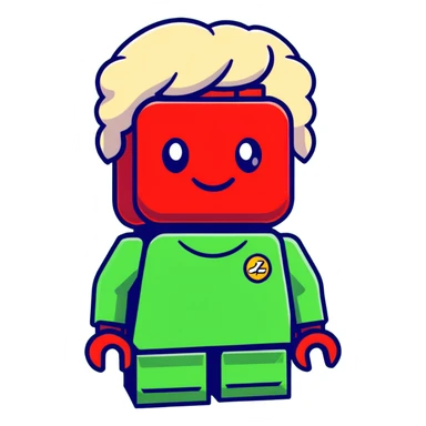 A cartoon red Lego brick with a cute face and rosy cheeks sticker