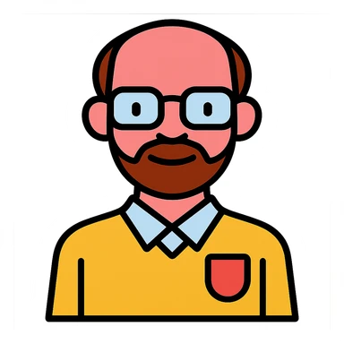 Make the skin much rosier while maintaining the original style of the professor with very short hair, receding hairline, thin beard, and glasses. Remove the background to make it transparent. sticker