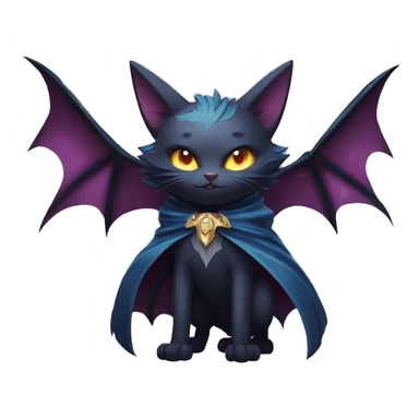   cool edgy beautiful fantasy anime-style dark animal vampiric Nargacuga-cat-hybrid Fakemon with big fangs and bat-wing-ears with a cape full body sticker