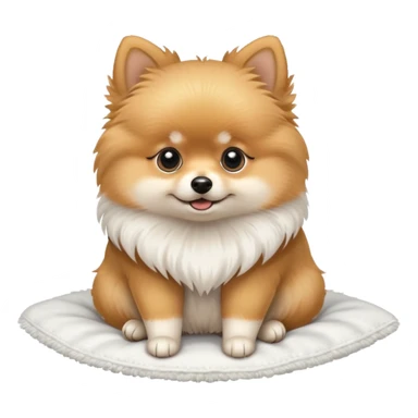 Pomeranian on top of a folded white fluffy blanket sticker