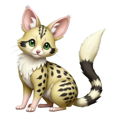 Dark-Green, black-pointed, soft natural realistic romantic vintage antique divine beautiful elegant pretty precious cute young youthful  Fakémon-Pokémon-opossum-feline-mouse-serval-caracal-chinchilla-Minccino-Cinccino-Meowstic-rodent-hybrid-creature with a tail (full body) sticker