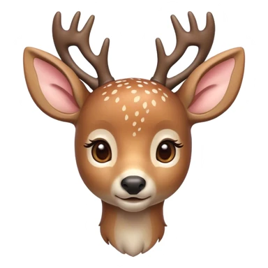 Cinematic Cute Deer Portrait Emoji, Head tilted playfully and inquisitively, showcasing a delicate coat speckled with subtle white spots and gentle earth tones, round, sparkling eyes filled with curious wonder, Simplified yet irresistibly adorable features, highly detailed, glowing with a warm, friendly glow, high shine, affectionate and graceful, stylized with a touch of woodland whimsy, bright and endearing, soft glowing outline, capturing the essence of a mischievous yet loving fawn, so playful it feels like it could skip out of the screen into your arms! sticker