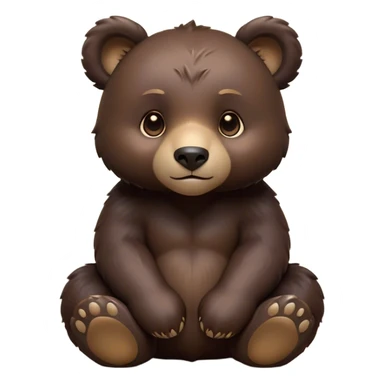 Cinematic Noble bear cub Portrait Emoji, Poised and regal, with a large, imposing build and a thick, well-groomed rich dark brown fur, deep-set soulful eyes, Simplified yet sharp and sophisticated features, highly detailed, glowing with a soft, dignified glow, high shine, intelligent and formidable, stylized with an air of wild majesty, focused and attentive, soft glowing outline, capturing the essence of a watchful and commanding guardian, so majestic it feels as though it could lumber out of the screen with effortless authority! sticker