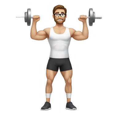 white nerd guy with brown hair doing weight training sticker