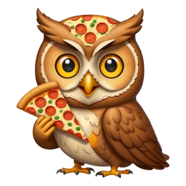 un gufo che mangia la pizza in formato emoji sticker