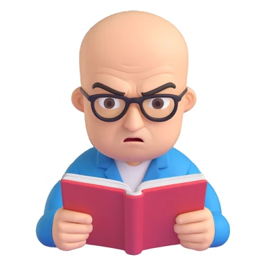 Angry bald man reading sticker