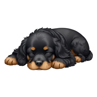 Cinematic Meme-Worthy Chubby Sleeping Black Cocker Spaniel Portrait Emoji, Head resting peacefully with a contented smile, showcasing a delightfully chubby build and a luxuriously soft black coat with gentle tan markings, eyes shut in a serene nap, Simplified yet hilariously adorable features, highly detailed, glowing with a soft, drowsy light, high shine, relaxed and utterly lovable, stylized with an air of playful laziness, bright and heartwarming, soft glowing outline, capturing the essence of a comically sleepy companion, so meme-worthy it feels like it could instantly become the next viral sensation of adorable slumber! sticker