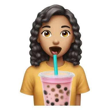 girl eating bubble tea sticker