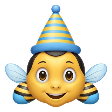 
Bees with blue Birthday Hat, Happy bee with striped party hat sticker
