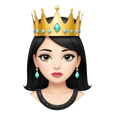 Chica con pelo negro y labios gruesos maquillada hermosa con una corona de brillos y un top negro moderno  sticker