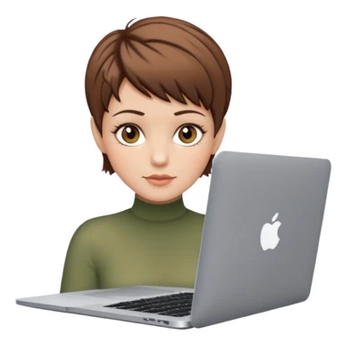 macbook pro white woman pixie haircut brown hair hazel eyes sticker