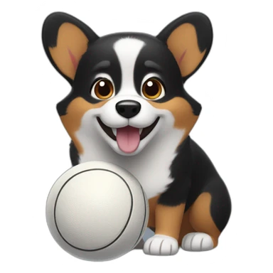 Black corgi Pixar style with a Big tenis ball sticker