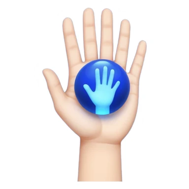 palm-down hand on top. Blue light ball in middle. Palm-up hand on bottom sticker