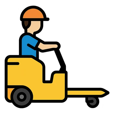 vibrant colorful icon of a person riding a pallet truck sticker