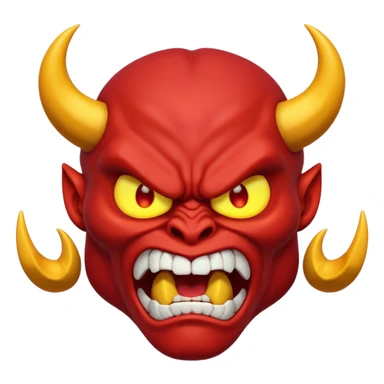Muscular red demon emoji, 3D cartoon style, angry face, glowing eyes, unique horns. sticker