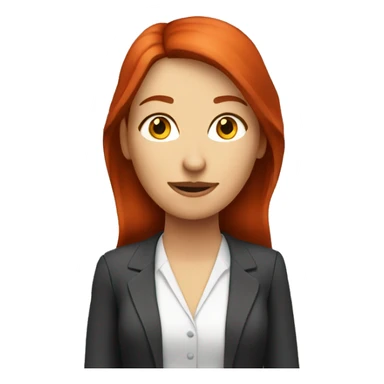 female manager with computer with red hair sticker