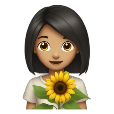 black hair brown eyed girl holding sunflower sticker