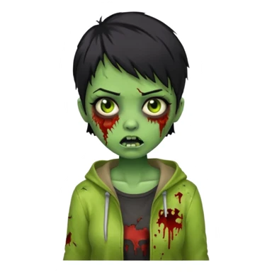 Zombie girl with black short hair in zombie green sticker