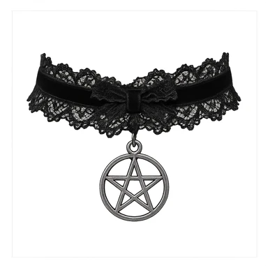 a black goth choker with a silver pendant, lace details, gothic style sticker