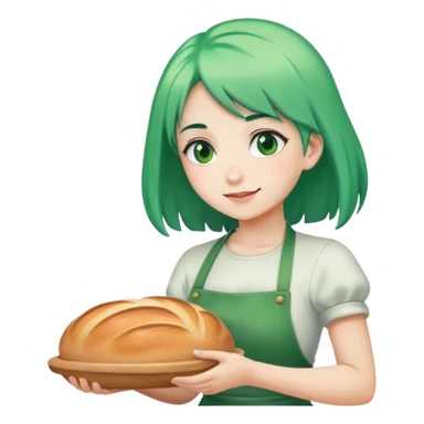 A girl with green hair baking bread sticker