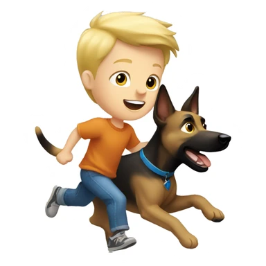 blond boy with blue eyes running with his malinois dog sticker