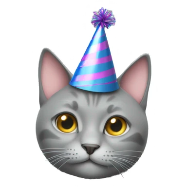 Grey cat with party hat sticker