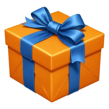 orange gift box with a blue silk ribbon sticker
