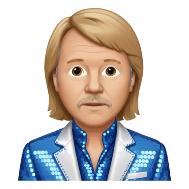 Benny Andersson from ABBA with light brown hair, blue sequin shirt, white sequin suit jacket sticker